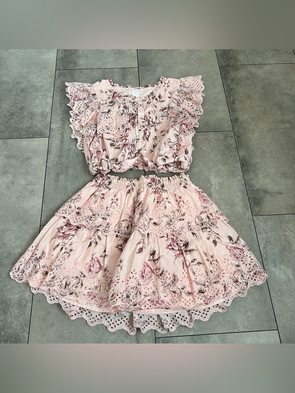 GAP X LoveShackFancy girls pink floral skirt set mini XXL